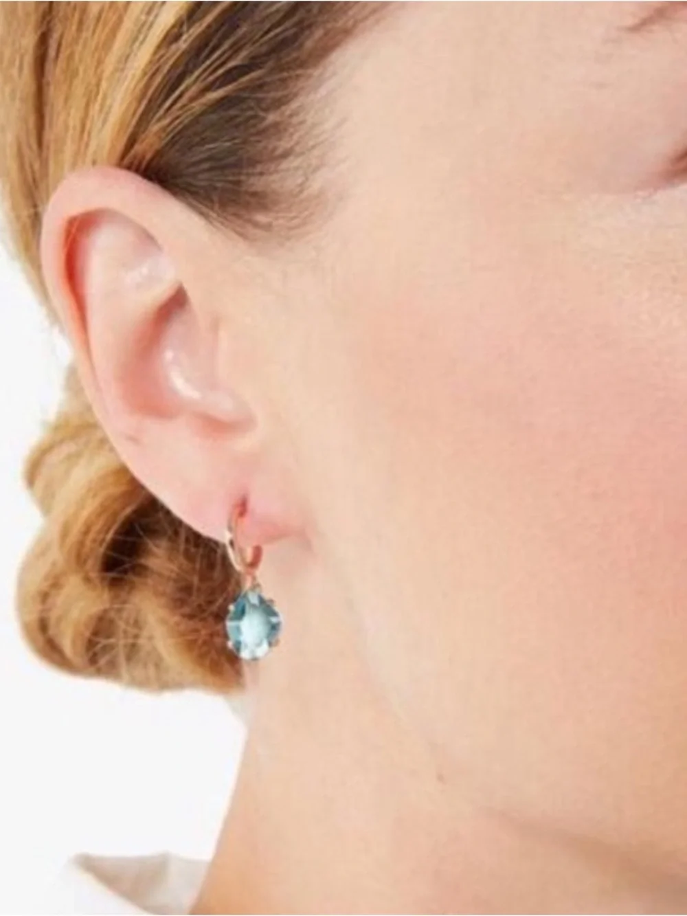 kate spade Treasure Trove Gold Huggie Earrings with Light Blue Crystal Drops